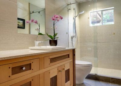 Lindin Design & Company | Spartanburg, SC | bathroom design natural wood cabinets