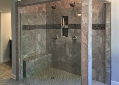 Lindin Design & Company | Spartanburg, SC | bath design, large walk in shower with double showerheads