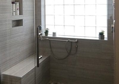 Lindin Design & Company | Spartanburg, SC | bathroom design, shower with bench and tile