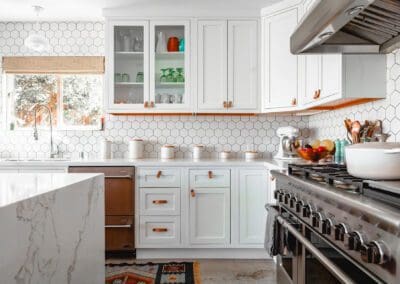 Lindin Design & Company | Spartanburg, SC | rustic white kitchen with hexagon tiles